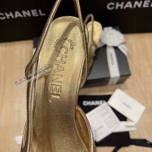 Chanel專櫃經典款女士涼鞋 香奈兒時尚sling back涼鞋平跟鞋6.5cm中跟鞋 dx2558